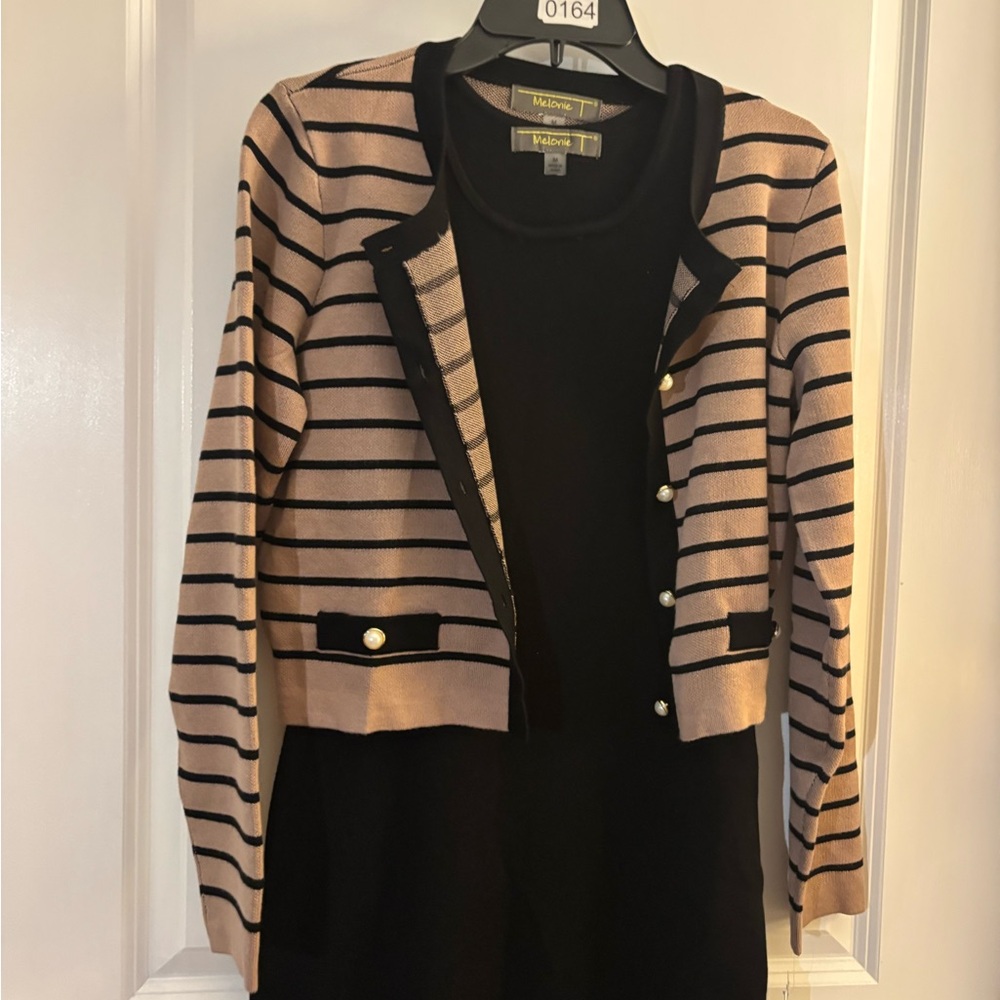 Melonie T  Knit Dress w/ Matching Cardigan Set Pearl Buttons Sz M NWT